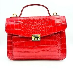 Italian Designer Red Faux Crocodile Leather Bag